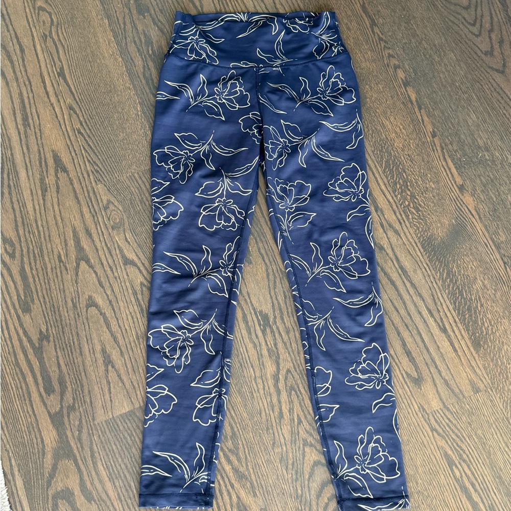 Floral Patterned Blue Leggings M
